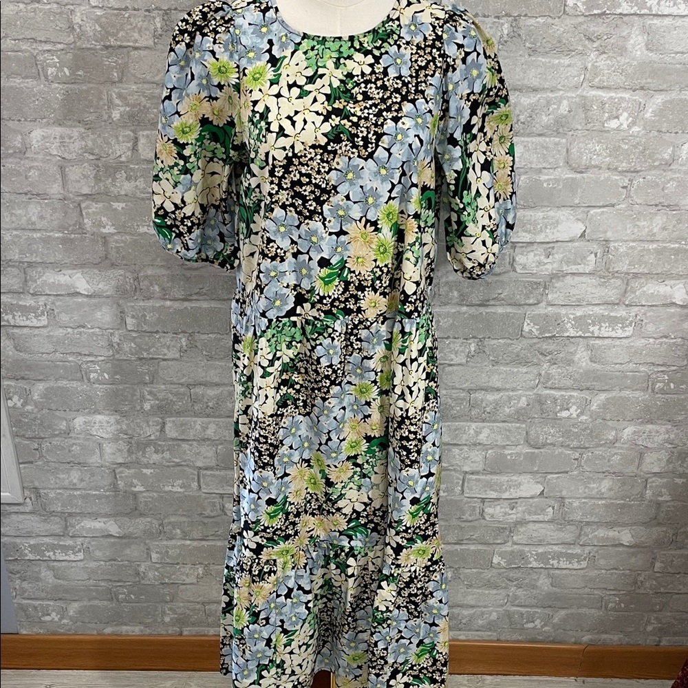 H&M Floral Midi Dress - Blue, Green, Black